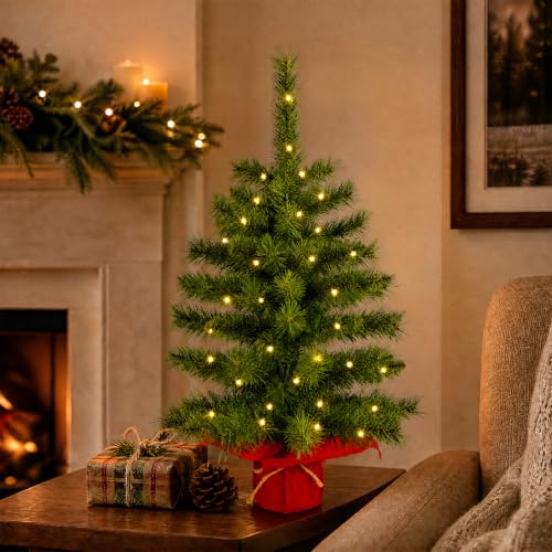 2ft Pre-Lit Artificial Mini Christmas Tree with Warm White LED Lights