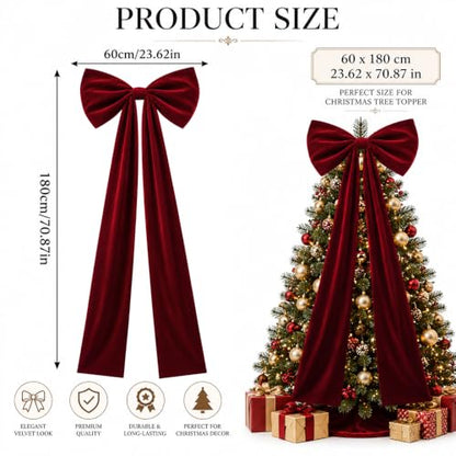Extra Large Burgundy Velvet Christmas Tree Topper Bow - 71 Inch Length