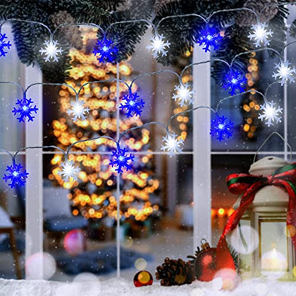 Snowflake String Lights Blue and White 9.8FT Waterproof Battery Operated