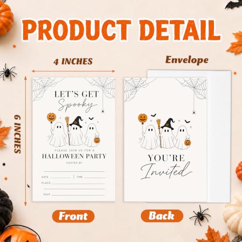 Cute Ghost Halloween Party Invitations with Envelopes and Cards - Neutral Spooky