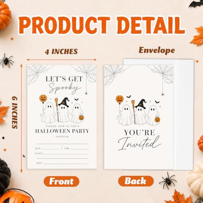 Cute Ghost Halloween Party Invitations with Envelopes and Cards - Neutral Spooky