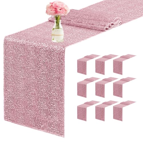 Rose Pink Sequin Table Runner Pack of 10 - 12 x 72 Inches for Parties & Events