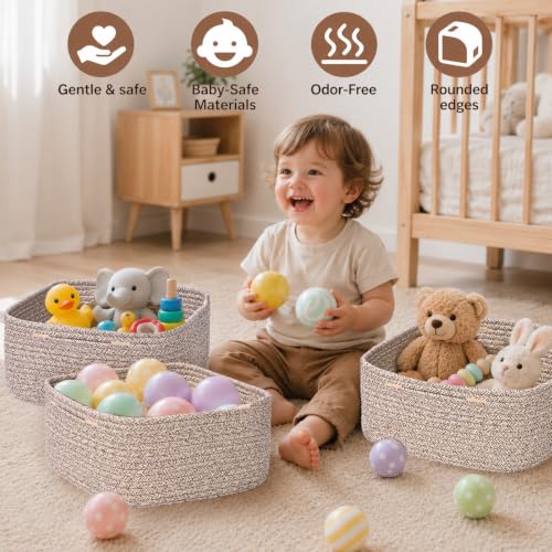 Natural Cotton Rope Storage Baskets Set of 4 Small Home Organization Bin