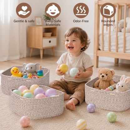 Natural Cotton Rope Storage Baskets Set of 4 Small Home Organization Bin