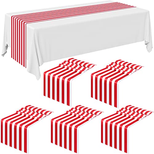 Breling 6 Pieces Red and White Striped Table Runners - 12 x 108 Inch - Classic Decorative Table Linens for Indoor & Outdoor Events