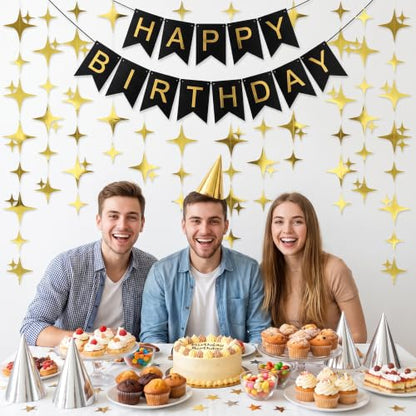 Gold Star Garland Decorations - 52 Feet Double-Sided Hanging Stars for Parties