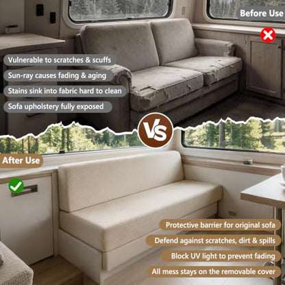 RV Jackknife Sofa Cover 2-Piece Stretch Slipcover for Camper Fold-Out Couch