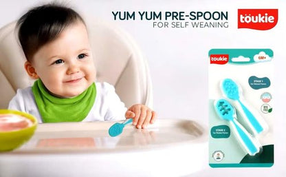 Baby Spoons, Silicone Pre-Spoons for Kids Aged 6+ Months - First and Second Stage Feed, Baby Led Weaning, Teething, Infant Feeding - Toddler Utensils - Set of 2 Spoons, Teal/White
