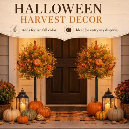 Fall Pumpkin Topiary Trees with Stakes - Orange, 22 Inch, 2 Pack