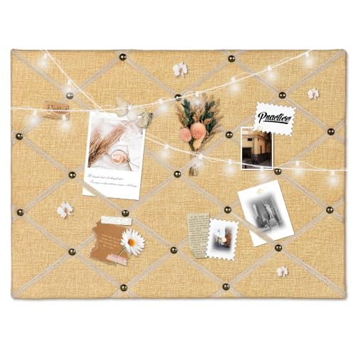 Natural Jute Memo Board with Criss-Cross Ribbon Grid Wall Decor