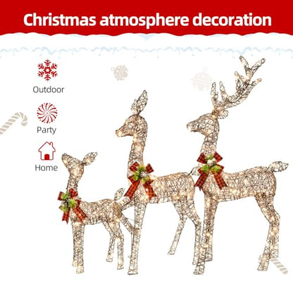Rattan Lighted Christmas Deer Family Set - Indoor Outdoor Holiday Decoration - Brown - 4.5FT