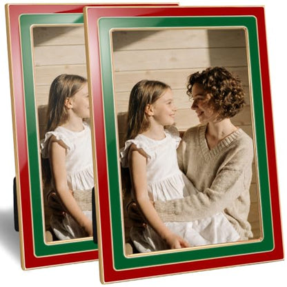 4x6 Enamel Photo Frame Set - Red & Green Festive Family Wall & Tabletop Decor (2 Pieces)