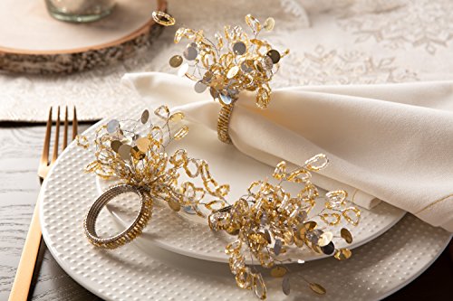 DII Christmas Napkin Ring Set - Gold Beaded Sparkle, 1.5 Inch Diameter, 6 Pieces