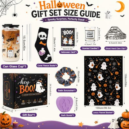 Halloween Gift Basket for Women with Blanket, Socks, Candle & Accessories