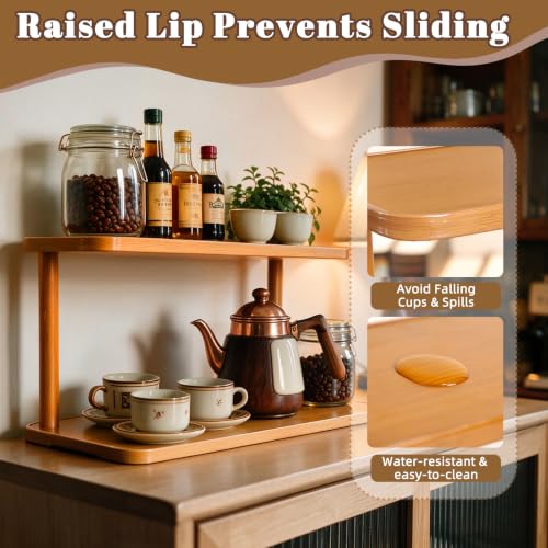 Walnut Brown 2-Tier Coffee Station Organizer & Mug Holder for Countertop