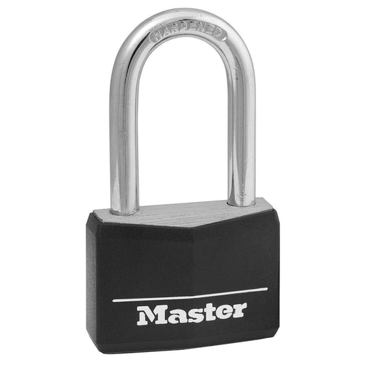 Master Lock Black Covered Aluminum Lock, Gym Locker Lock with Key, Outdoor Padlock with Long Shackle for Gates, Fences, Toolboxes, and More,141DLF