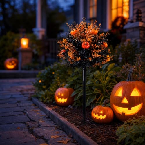 2Pcs Artificial Topiary Bushes for Outdoors Halloween Fall Decoration - Style3