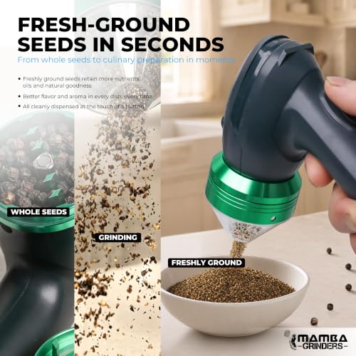 Mamba Electric Seed Grinder USB-C Rechargeable Spice Mill Gray Anchor Green & Gray