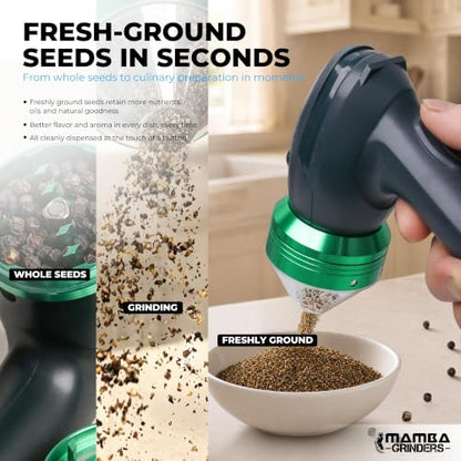 Mamba Electric Seed Grinder USB-C Rechargeable Spice Mill Gray Anchor Green & Gray