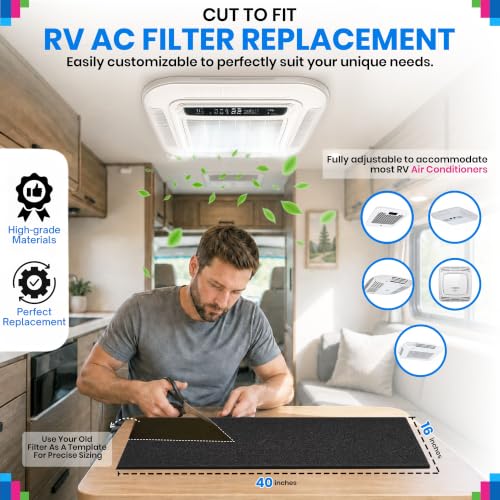 RV Air Conditioner Carbon Filter 16x40 Inches, Cut-to-Fit - 1 Pack
