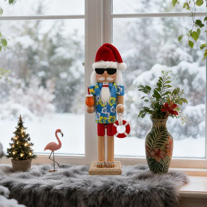 14-Inch Hawaiian Beach Nutcracker Ornament Wooden Christmas Decor - Party Tabletop