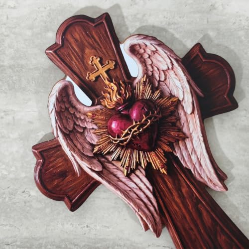 Wood Sacred Heart of Jesus Wall Decor Cross - Religious Home Art