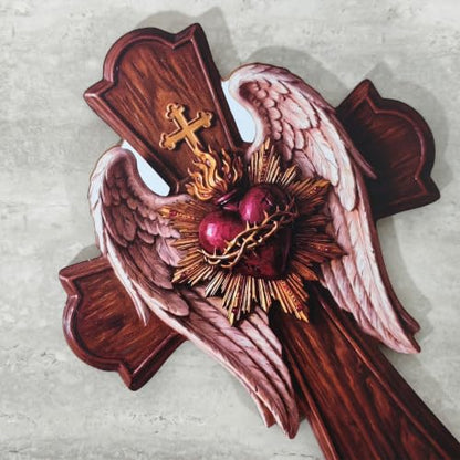 Wood Sacred Heart of Jesus Wall Decor Cross - Religious Home Art