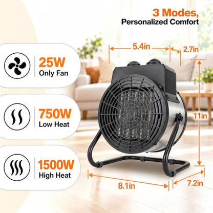 1500W Greenhouse Heater with Thermostat, Fast Heating for Grow Tents and Gardens