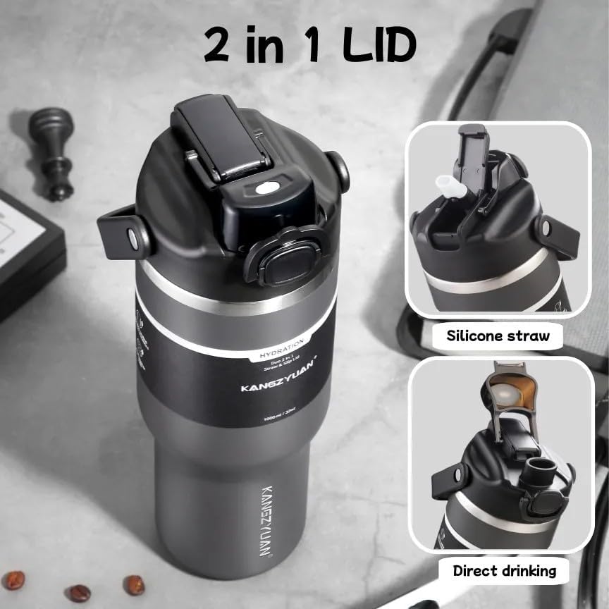 Skiennix 32 oz Stainless Steel Insulated Tumbler - 100% Leak-Proof, Stylish Travel Water Bottle with Handle & Straw