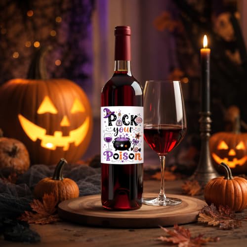 Pick Your Poison Halloween Wine Labels Witch Potion Bottle Stickers 10 Pcs