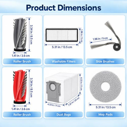 Robot Vacuum Replacement Parts Kit for Roborock Qrevo S5V & Similar Models