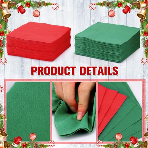 Christmas Paper Napkins 100 Pcs Red and Green Disposable Dinner Napkins