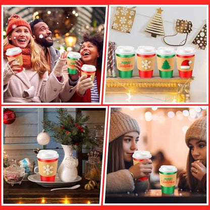 Christmas Coffee Cup Set 8 oz with Lids & Sleeves - Red & Green, 200 Count