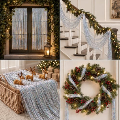 Iridescent Christmas Tree Tinsel Garlands - 10,000 Silver Icicles, 20 Inch