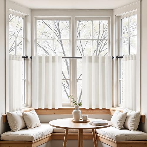 Natural Linen Kitchen Window Curtains Over Sink 36x36 Inch Pack of 2 - Cream
