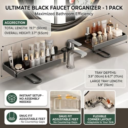 Foldable Over Sink Shelf Organizer Black 20in - Bathroom Faucet Storage