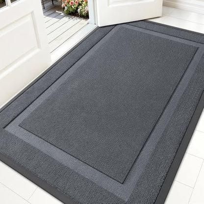 OLANLY Front Door Mat Indoor Outdoor Entrance, Waterproof All-Season, All-Weather Doormat, Sturdy Natural Rubber, Low Profile, Easy Clean Patio Porch Entryway Mat, 59x34, Charcoal Gray