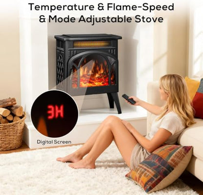Dark Black 1500W Infrared Electric Fireplace Stove with 3D Flame & Remote