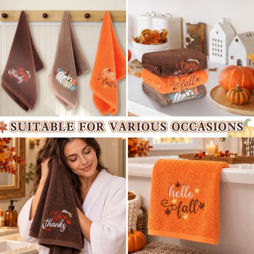 Fall Hand Towels for Bathroom - 3 Pack 13.4x29.5 Inches, Embroidered Autumn Decor