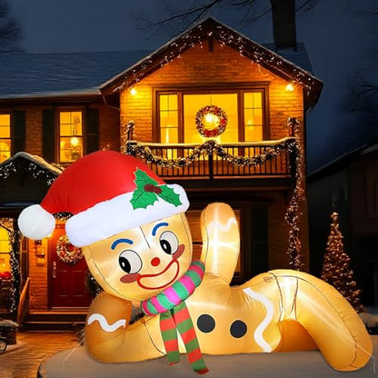 10FT LED Lighted Christmas Inflatable Gingerbread Man for Yard Roof Garden