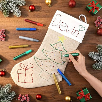 Christmas Stockings with Glitter Pens Set – Red & Black Linen Plus Glitter Glue