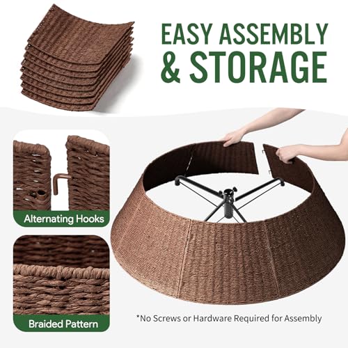 Hommtina Christmas Tree Collar - 42-Inch Rustic Woven Tree Base Cover Brown4
