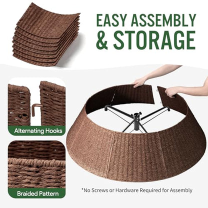 Hommtina Christmas Tree Collar - 42-Inch Rustic Woven Tree Base Cover Brown4