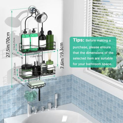 DAOYA 3-Tier Overhead Shower Caddy with Soap Holder & Hooks - Black
