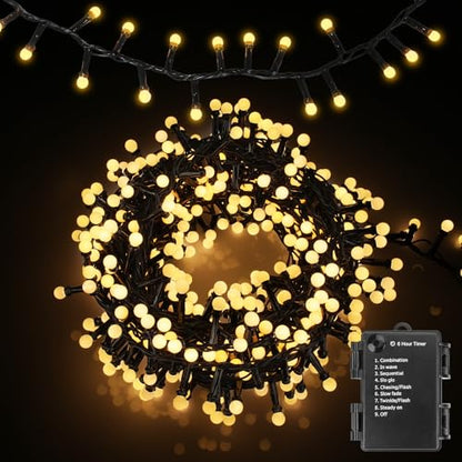 16Ft Battery-Powered Christmas String Lights with 100 LEDs & 8 Modes - Warm White
