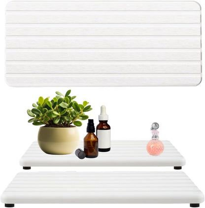 Skiennix Fast-Dry Diatomite Sink Tray Set - Ultra-Absorbent Soap Holder & Coaster | 8.3x4 Inches (White)