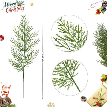 Christmas Greenery Stems - 60 Faux Cedar Sprigs for Holiday Decor - Green / 60