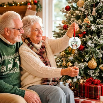 First Christmas as Grandparents Ceramic Ornament with Gift Box - Variation of Grandparents