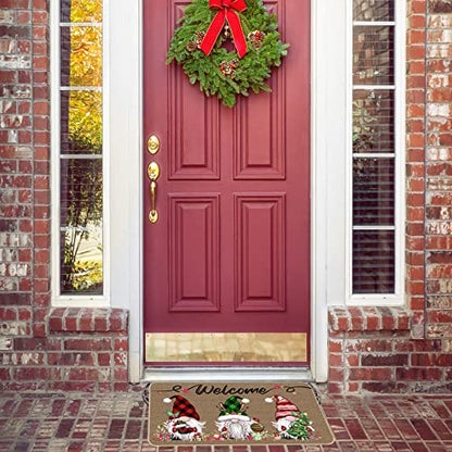 Christmas Doormat 17x29 Inch Buffalo Plaid Gnome Holiday Entryway Mat - Xmas 3 Gnomes Variation