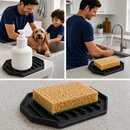 Black Silicone Soap Dish Holder for Shower - 2 Pack Large Drainage